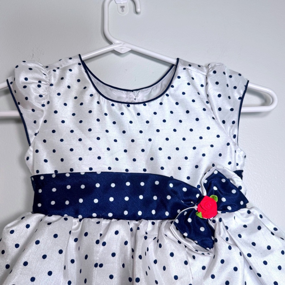 Jona Michelle Toddler Girls White Navy Polka Dot Tiered Fancy Party Dress 4T - Picture 3 of 12